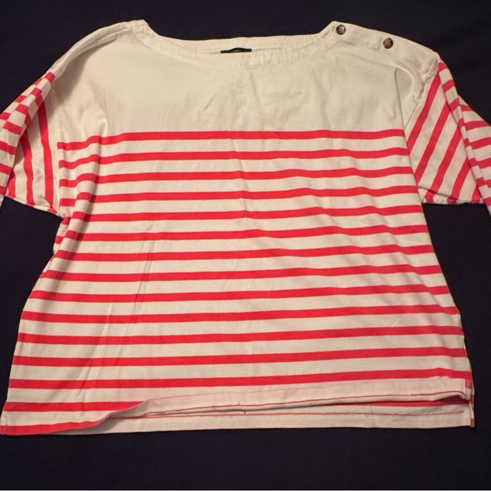 J.Crew Striped White and Pink Top